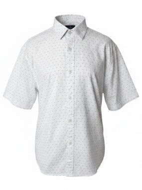 Michael Brandon Men's Short-Sleeve Button-Up Shirt in White Blue Micro Print L